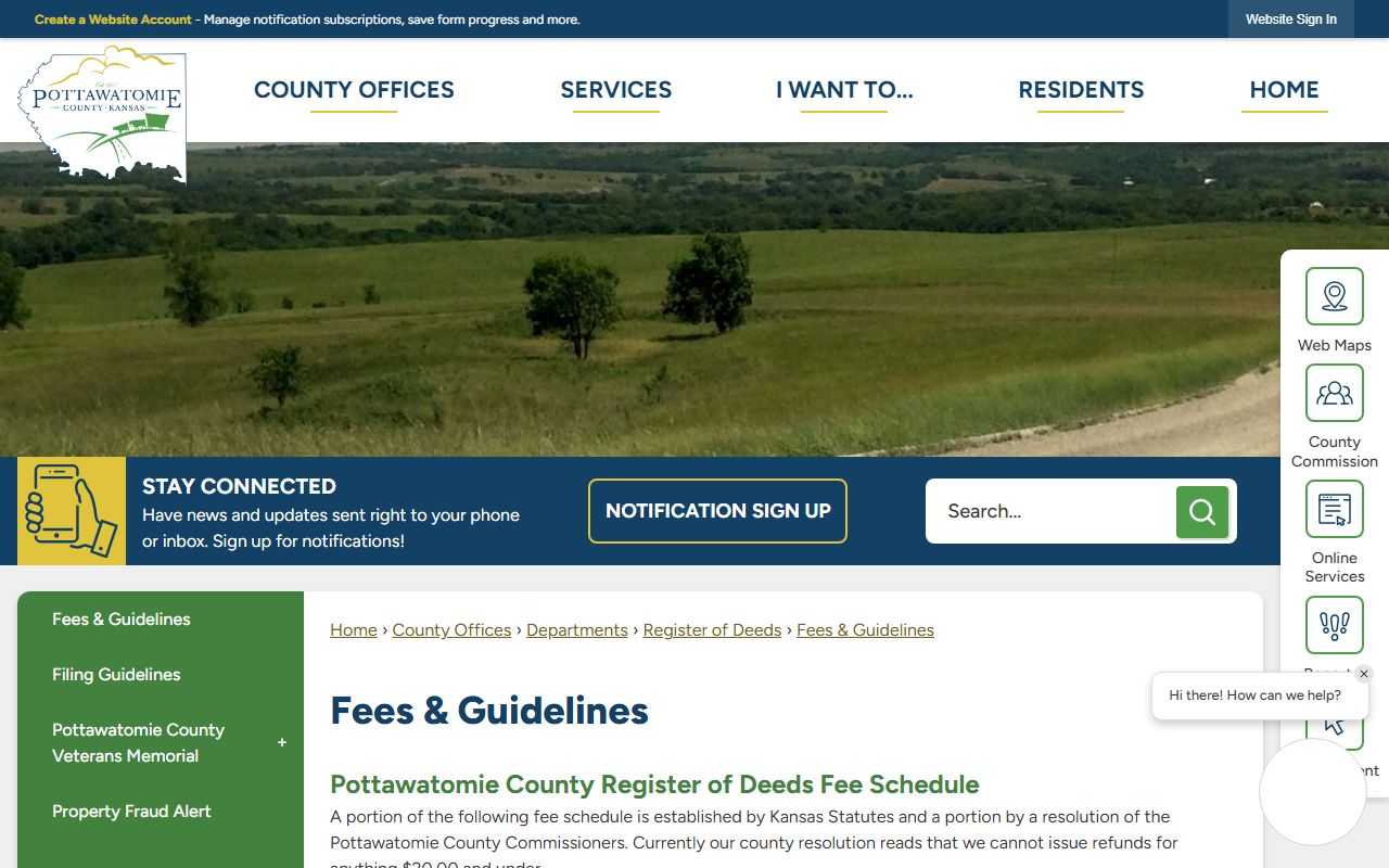 Pottawatomie County Clerk of the District Court Register of Deeds fee schedule