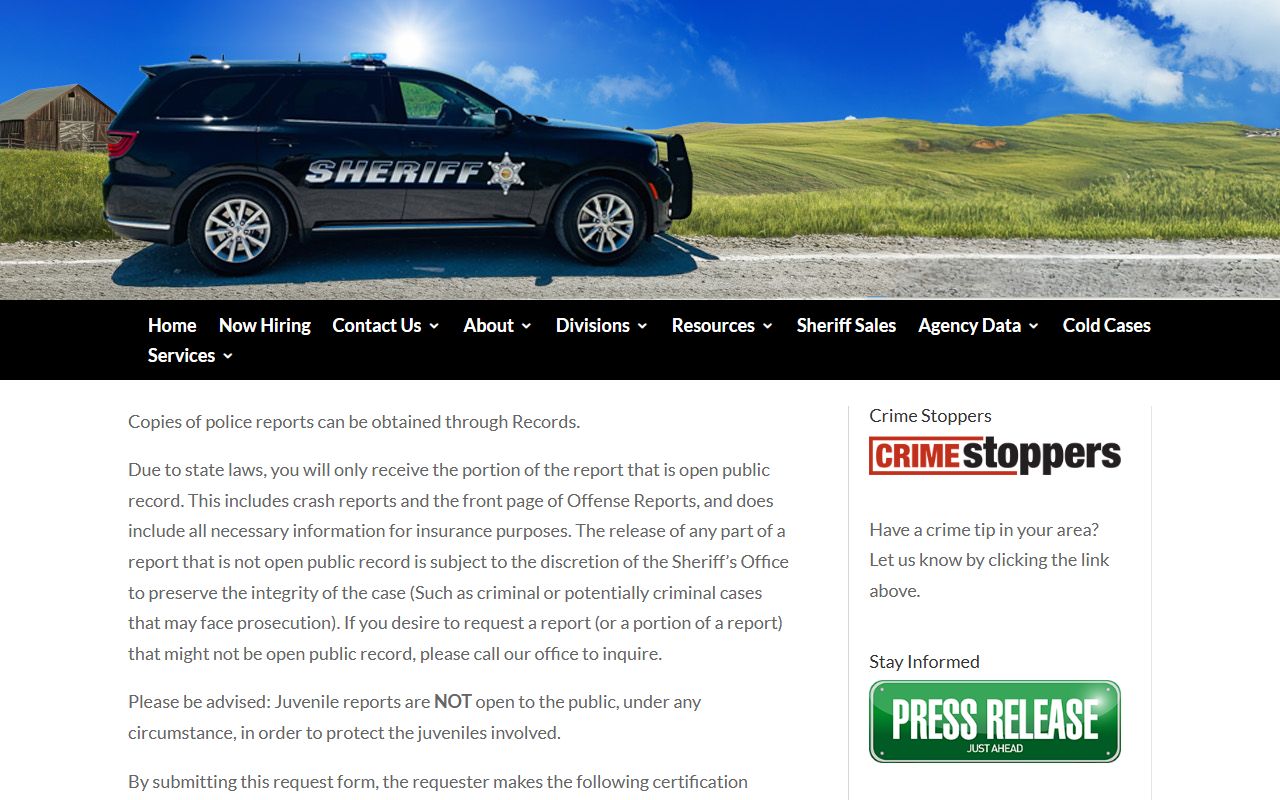 Pottawatomie County arrest records sheriff report request page