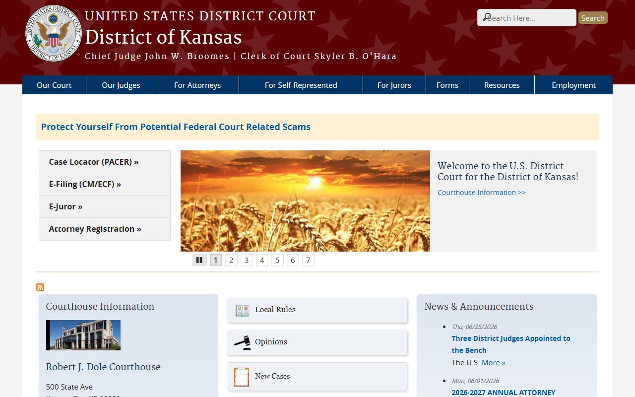 Pottawatomie County court dockets District of Kansas homepage