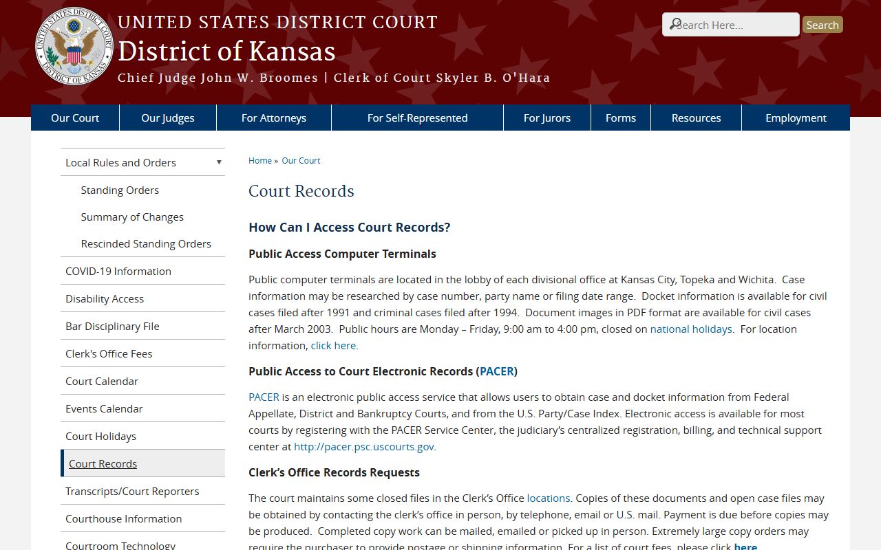 Pottawatomie County court records District of Kansas court records page
