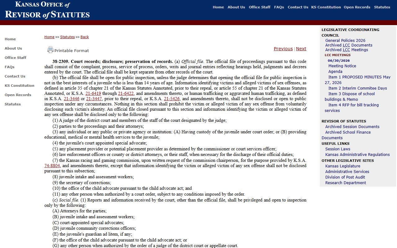 Pottawatomie County criminal court records juvenile statute