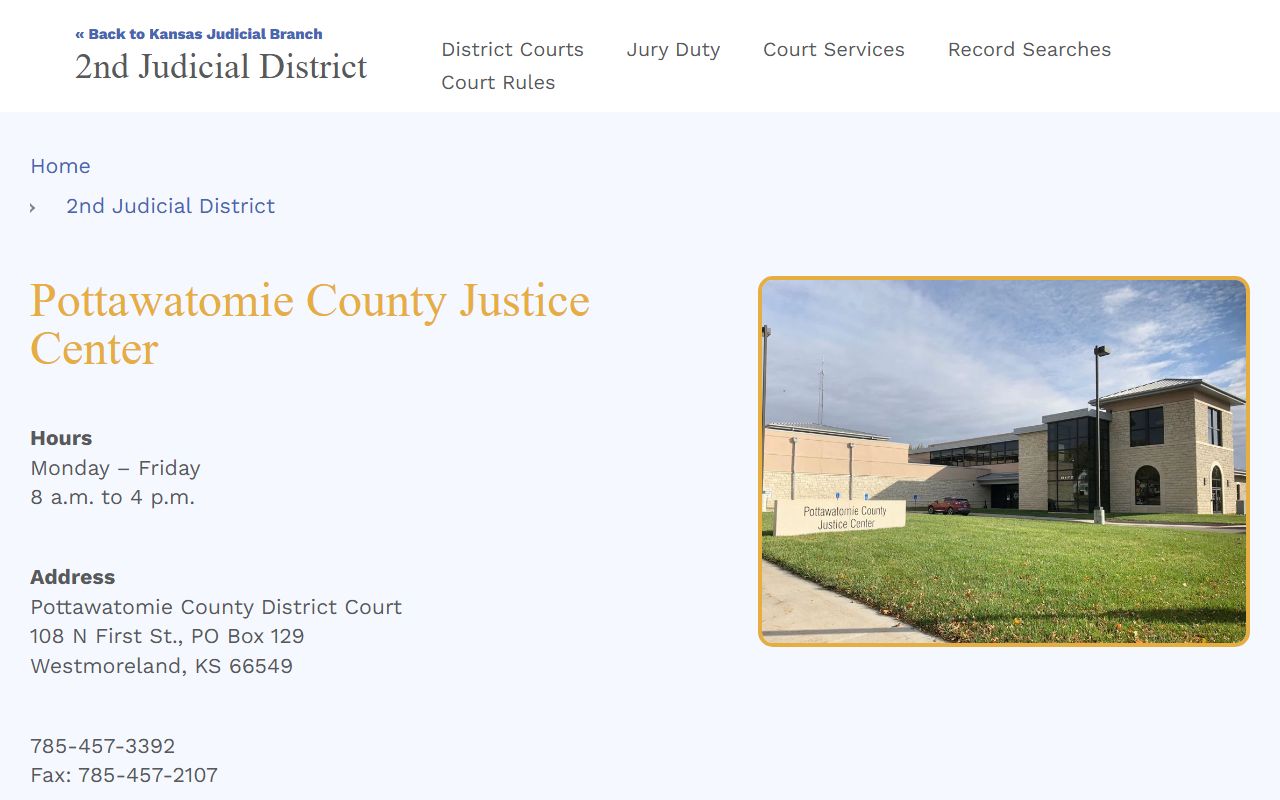 Pottawatomie County District Court Kansas Judicial Branch court listing