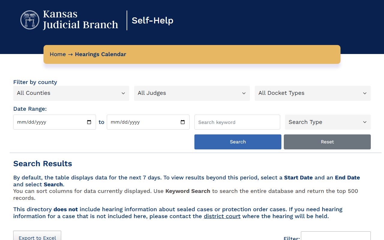 Pottawatomie County District Court Kansas hearing calendar
