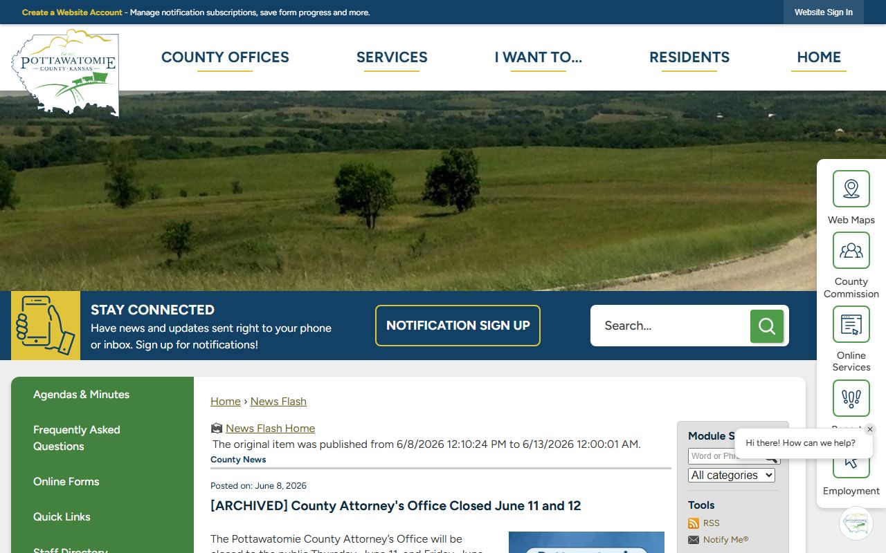 Pottawatomie County warrant records county attorney closure notice