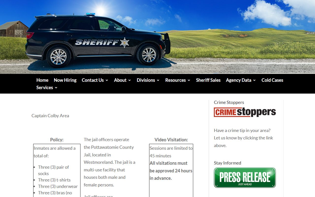 Pottawatomie County inmate records sheriff jail information page