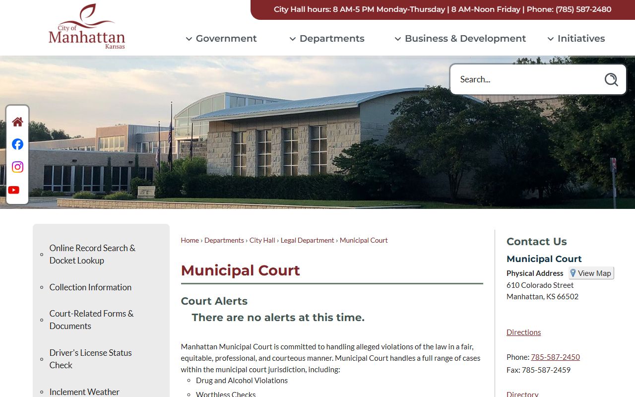 Pottawatomie County traffic court records Manhattan Municipal Court page